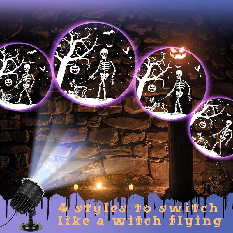 Lingvee Halloween Projector Light with 1 Film Slides Holiday LED Projector Lights Outdoor Reflectors Waterproof Landscape Decorative Rotation Lighting Movement Projection Lamp(Skeletons and Dogs) - Image 5